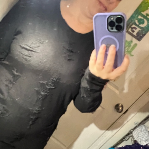 DIVIDED H&M BLACK BURNOUT DISTRESSED DESTROYED OVERSIZED HOLEY TOP M - Picture 8 of 13